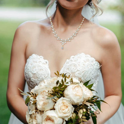 Jewelry Set for Women, Cubic Zirconia Necklace Dangle Earrings & Bracelet Jewelry Set for Bride Bridesmaid Wedding Engagement Prom Party