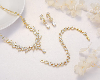 Jewelry Set for Women, Cubic Zirconia Necklace Dangle Earrings & Bracelet Jewelry Set for Bride Bridesmaid Wedding Engagement Prom Party