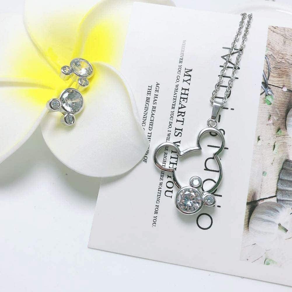 Jewelry Set for Women Girl,S925 Silver Plated Mouse Earring Necklace Kits,Cute Ear Stud and Pendant with Shinying CZ for Women'S Day Gift,Hypo-Allergenic