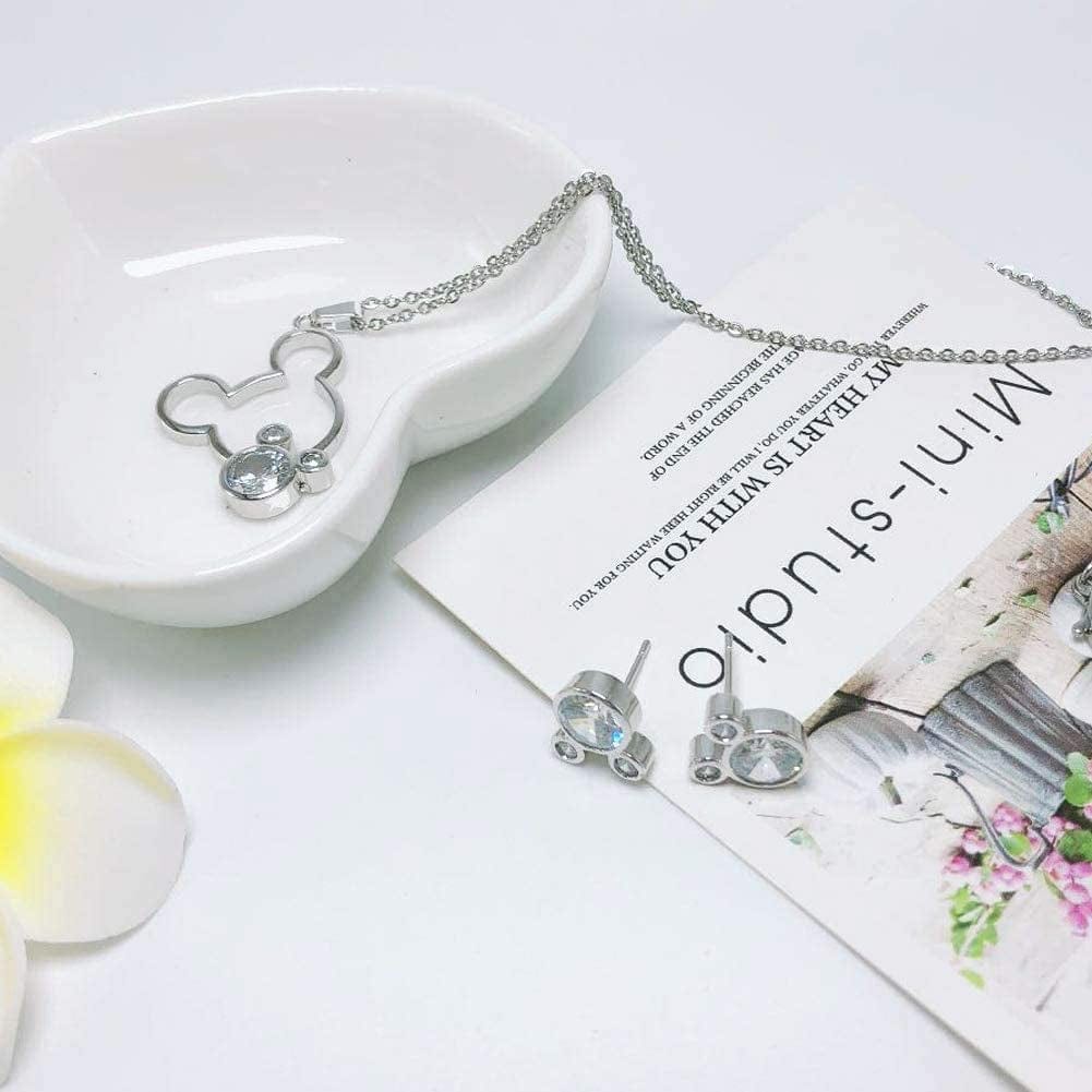 Jewelry Set for Women Girl,S925 Silver Plated Mouse Earring Necklace Kits,Cute Ear Stud and Pendant with Shinying CZ for Women'S Day Gift,Hypo-Allergenic
