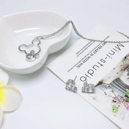 Jewelry Set for Women Girl,S925 Silver Plated Mouse Earring Necklace Kits,Cute Ear Stud and Pendant with Shinying CZ for Women'S Day Gift,Hypo-Allergenic