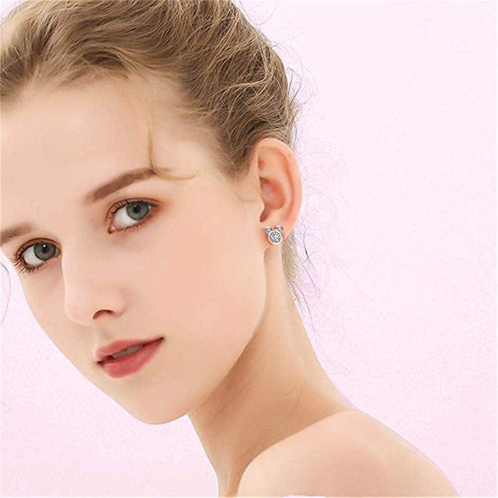 Jewelry Set for Women Girl,S925 Silver Plated Mouse Earring Necklace Kits,Cute Ear Stud and Pendant with Shinying CZ for Women'S Day Gift,Hypo-Allergenic