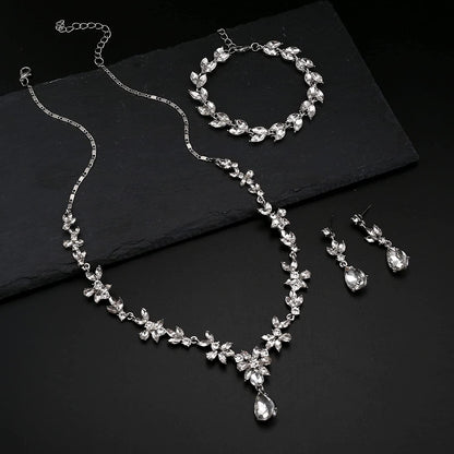 Jewelry Set Rhinestone Earrings Necklace Bracelet Set for Bride Bridesmaid Wedding Prom Costume Party Jewelry