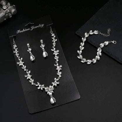 Jewelry Set Rhinestone Earrings Necklace Bracelet Set for Bride Bridesmaid Wedding Prom Costume Party Jewelry