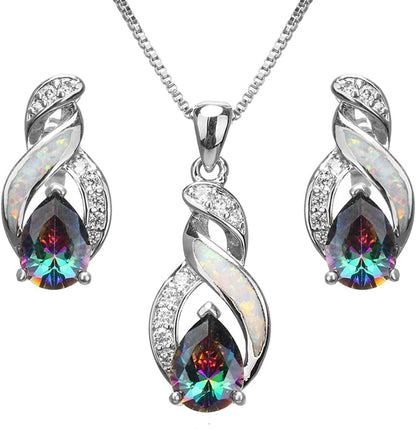 Jewelry Sets Australian Created Opal Necklace Earrings Mother'S Day Gifts Jewelry for Mom JS1