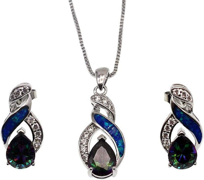 Jewelry Sets Australian Created Opal Necklace Earrings Mother'S Day Gifts Jewelry for Mom