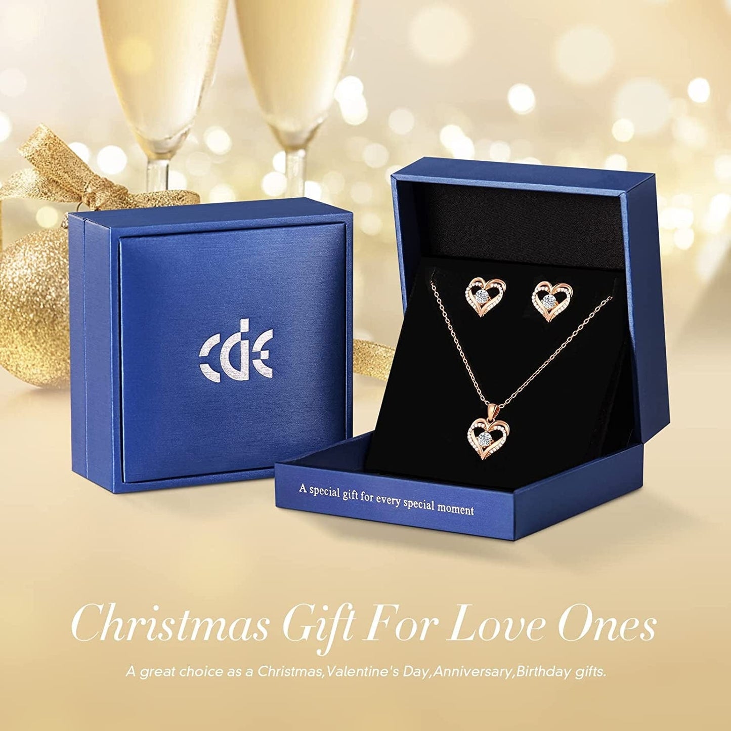 Jewelry Sets for Women Love Heart Pendant Necklaces Earrings, 925 Sterling Silver with Birthstone Zirconia, Birthday Anniversary Christmas Jewelry Gifts for Women Girls Wife Girlfriend Her