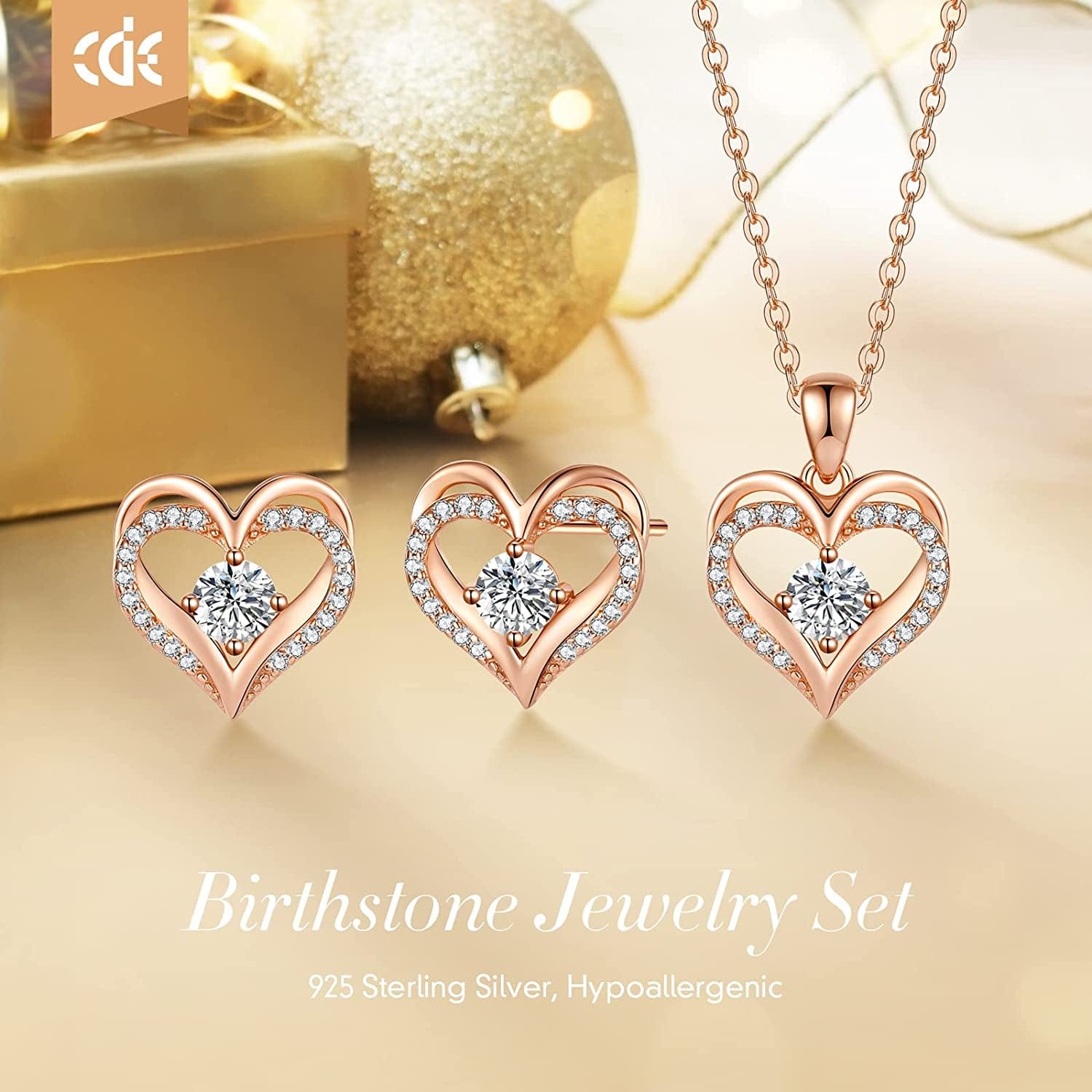 Jewelry Sets for Women Love Heart Pendant Necklaces Earrings, 925 Sterling Silver with Birthstone Zirconia, Birthday Anniversary Christmas Jewelry Gifts for Women Girls Wife Girlfriend Her
