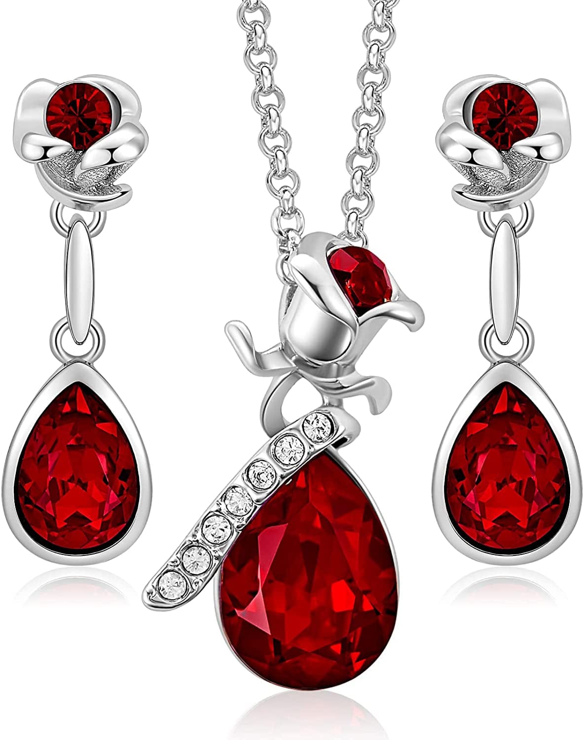 Jewelry Sets for Women Rose Gold Jewelry Embellished with Crystal from Austria Christmas Mothers Day Valentine'S Day Jewelry Gifts Necklace and Earrings Set for Mom Wife D_White Gold | Red