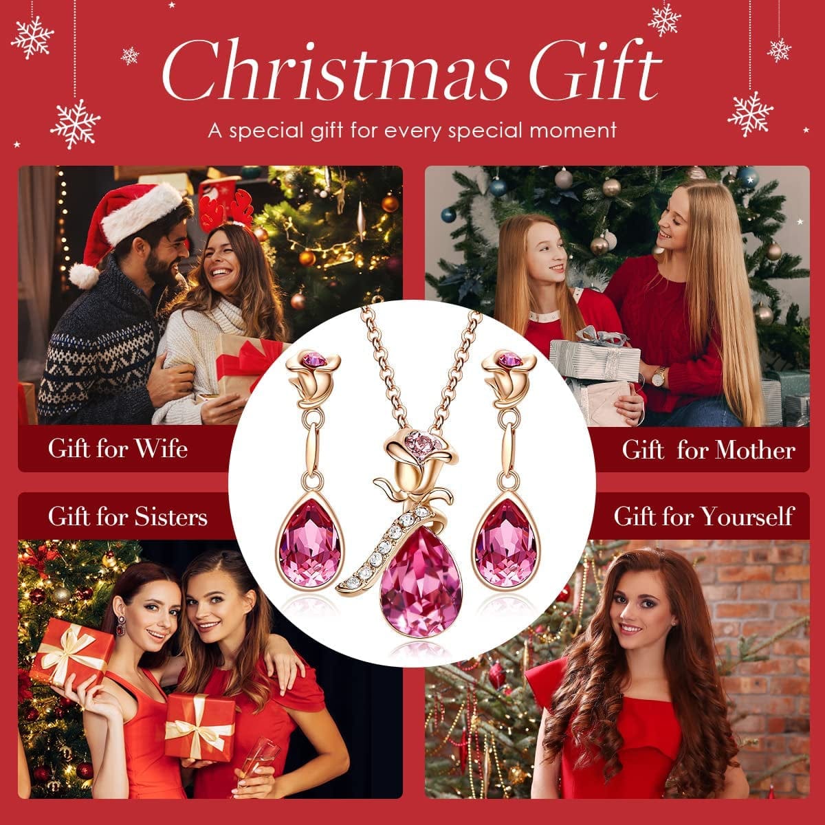 Jewelry Sets for Women Rose Gold Jewelry Embellished with Crystal from Austria Christmas Mothers Day Valentine'S Day Jewelry Gifts Necklace and Earrings Set for Mom Wife