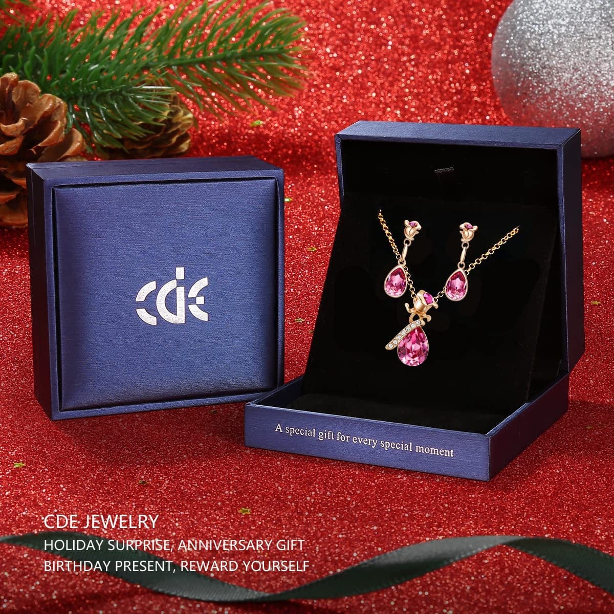 Jewelry Sets for Women Rose Gold Jewelry Embellished with Crystal from Austria Christmas Mothers Day Valentine'S Day Jewelry Gifts Necklace and Earrings Set for Mom Wife
