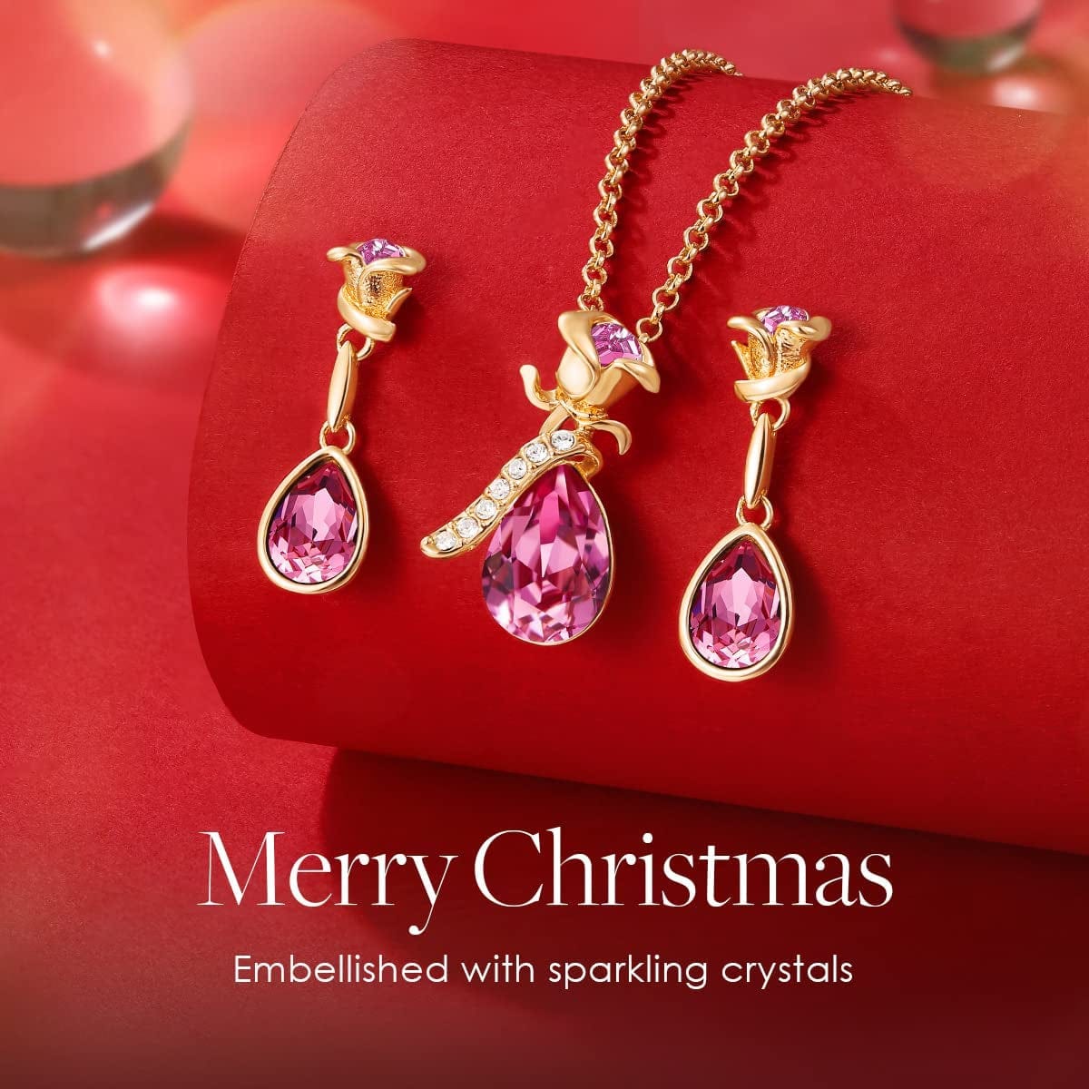 Jewelry Sets for Women Rose Gold Jewelry Embellished with Crystal from Austria Christmas Mothers Day Valentine'S Day Jewelry Gifts Necklace and Earrings Set for Mom Wife