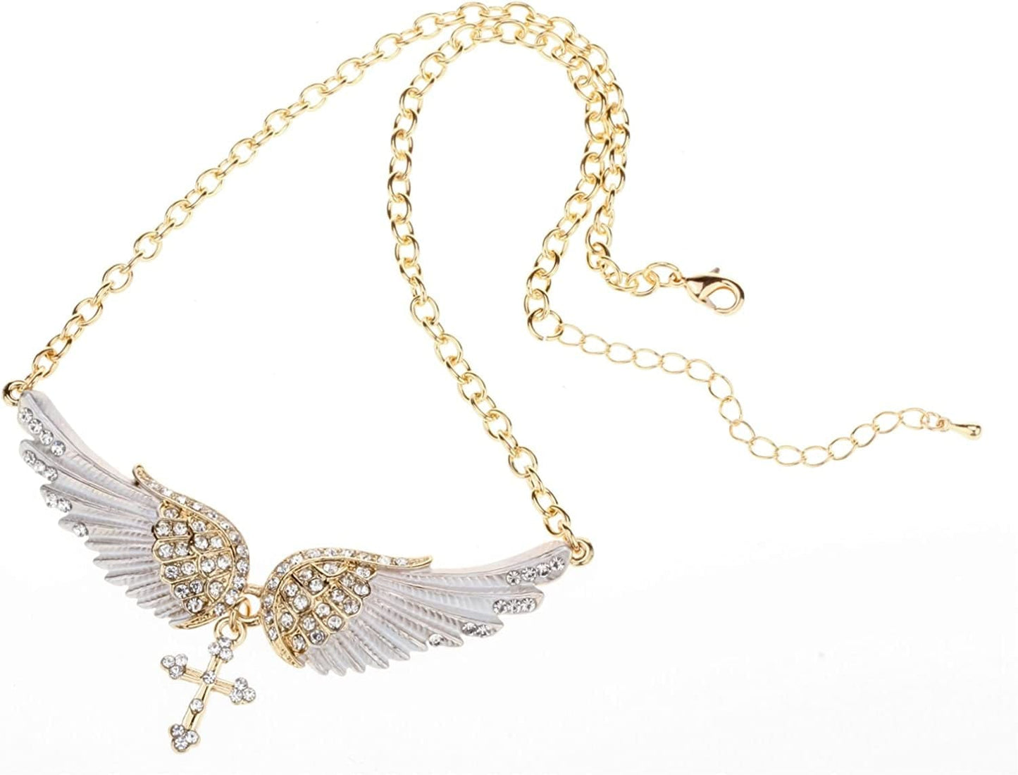 Jewelry Women'S Crystal Guardian Angel Wings Cross Choker Pendant Necklaces 18"+2"