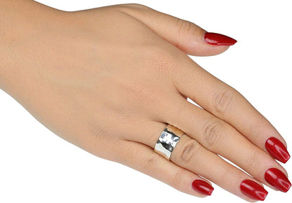 Jewelry Women´S Ring Polished Hammered Wide 925 Sterling Silver