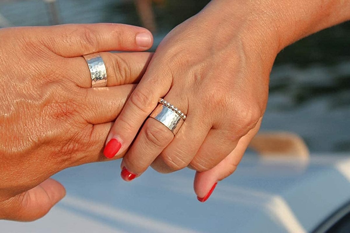 Jewelry Women´S Ring Polished Hammered Wide 925 Sterling Silver
