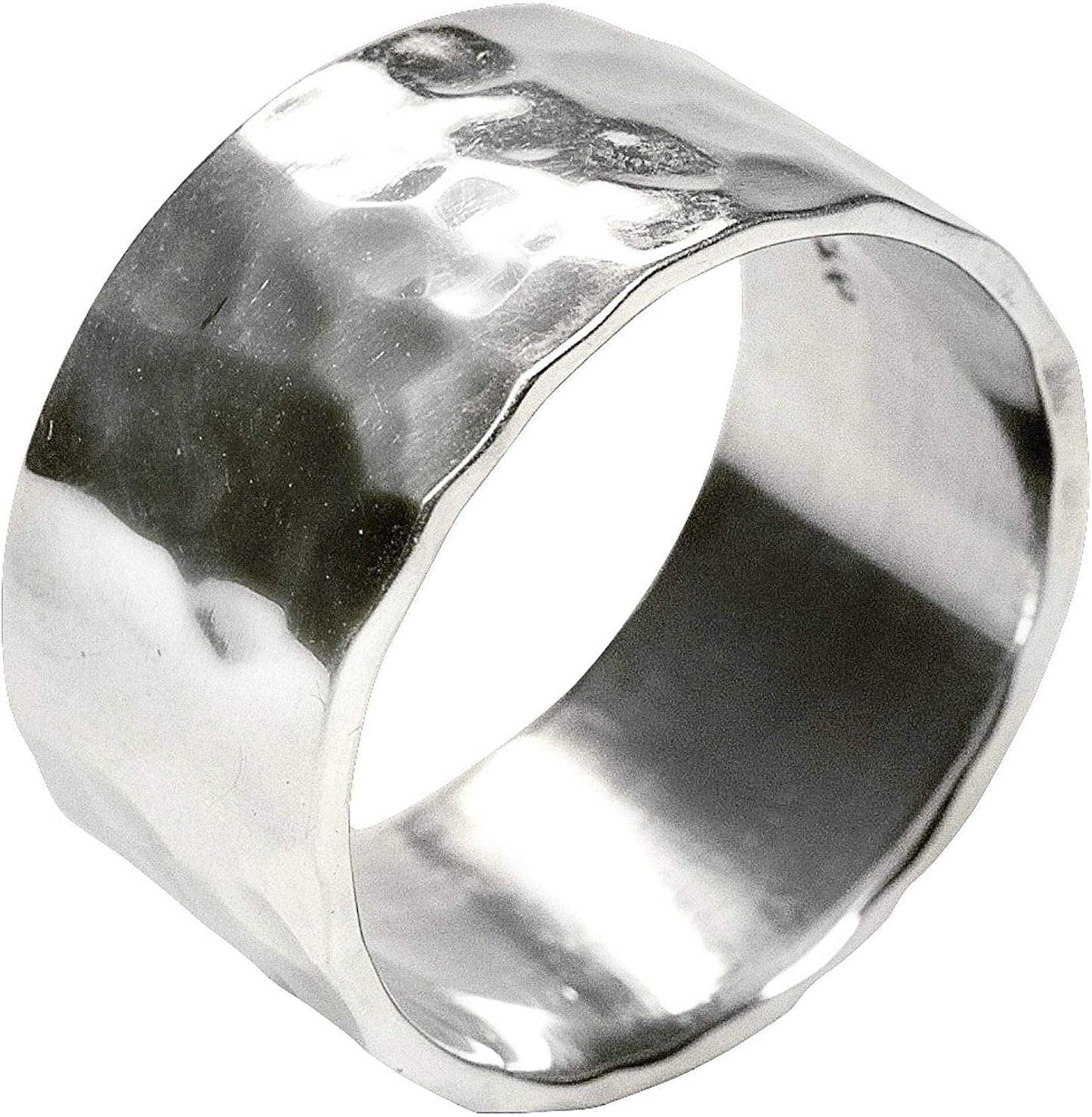 Jewelry Women´S Ring Polished Hammered Wide 925 Sterling Silver 7.5