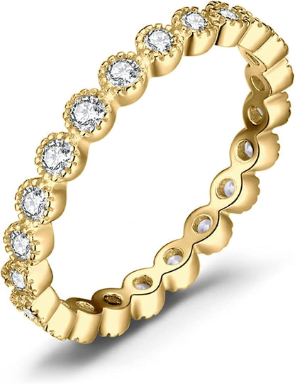 Jewelrypalace 14K Gold Plated 925 Sterling Silver Rings for Women, Cubic Zirconia Promise Rings for Her, Stackable Wedding Bands Rings for Women Set Size 4-12 4-2 Yellow Gold Plated Infinity / 5