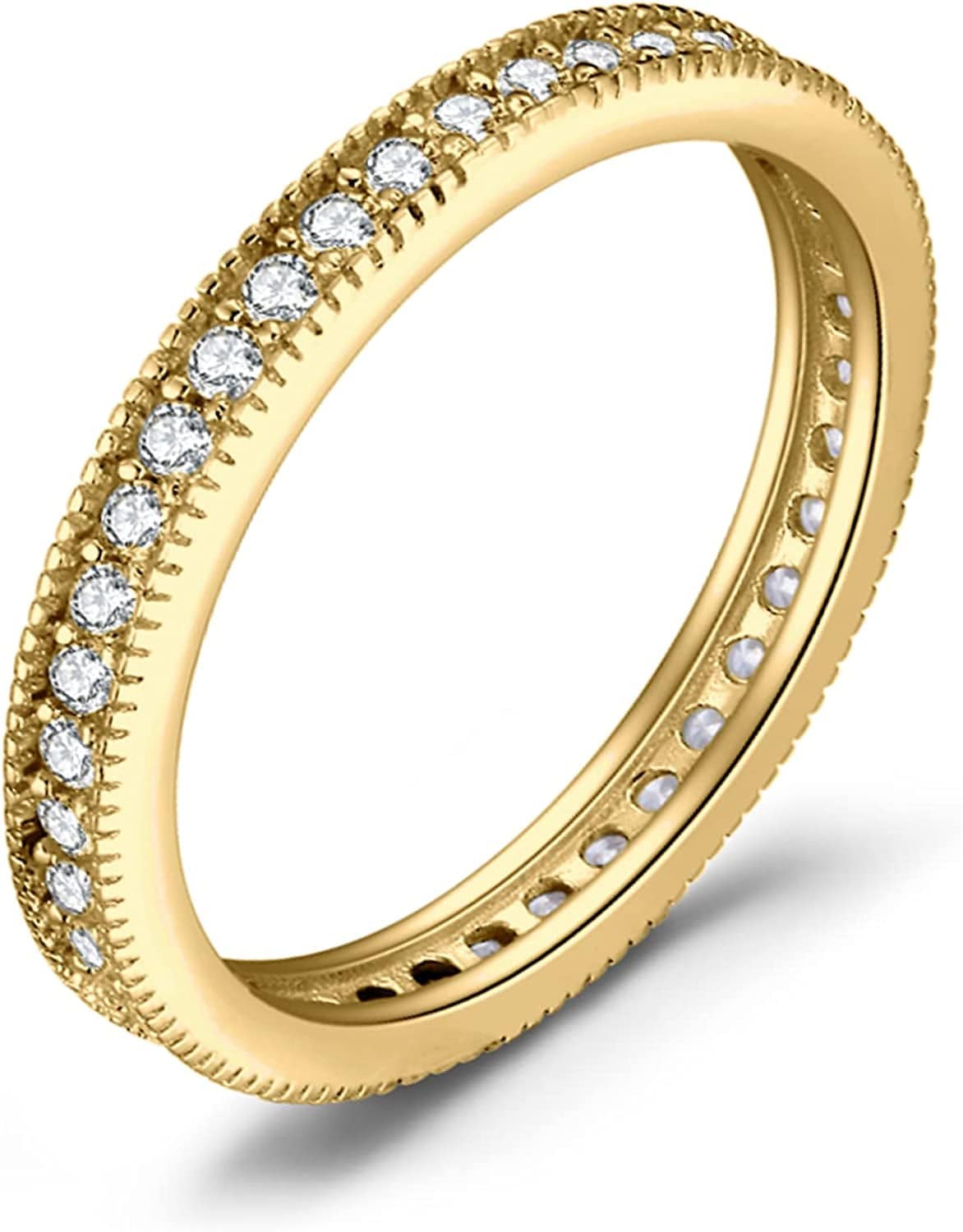 Jewelrypalace 14K Gold Plated 925 Sterling Silver Rings for Women, Cubic Zirconia Promise Rings for Her, Stackable Wedding Bands Rings for Women Set Size 4-12 4-1 Yellow Gold Plated Eternity / 5
