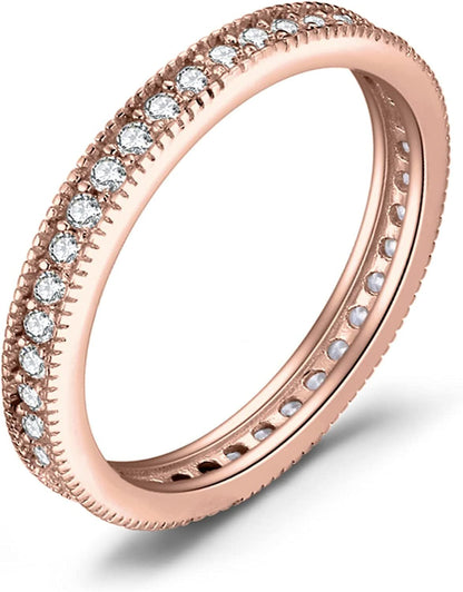 Jewelrypalace 14K Gold Plated 925 Sterling Silver Rings for Women, Cubic Zirconia Promise Rings for Her, Stackable Wedding Bands Rings for Women Set Size 4-12 6-1 Rose Gold Plated Eternity / 6.5