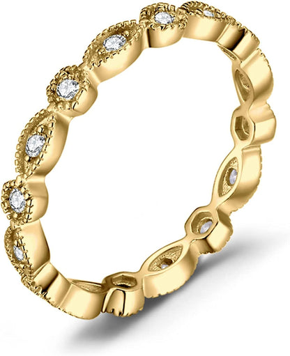 Jewelrypalace 14K Gold Plated 925 Sterling Silver Rings for Women, Cubic Zirconia Promise Rings for Her, Stackable Wedding Bands Rings for Women Set Size 4-12 4-3 Yellow Gold Plated Marquise / 5