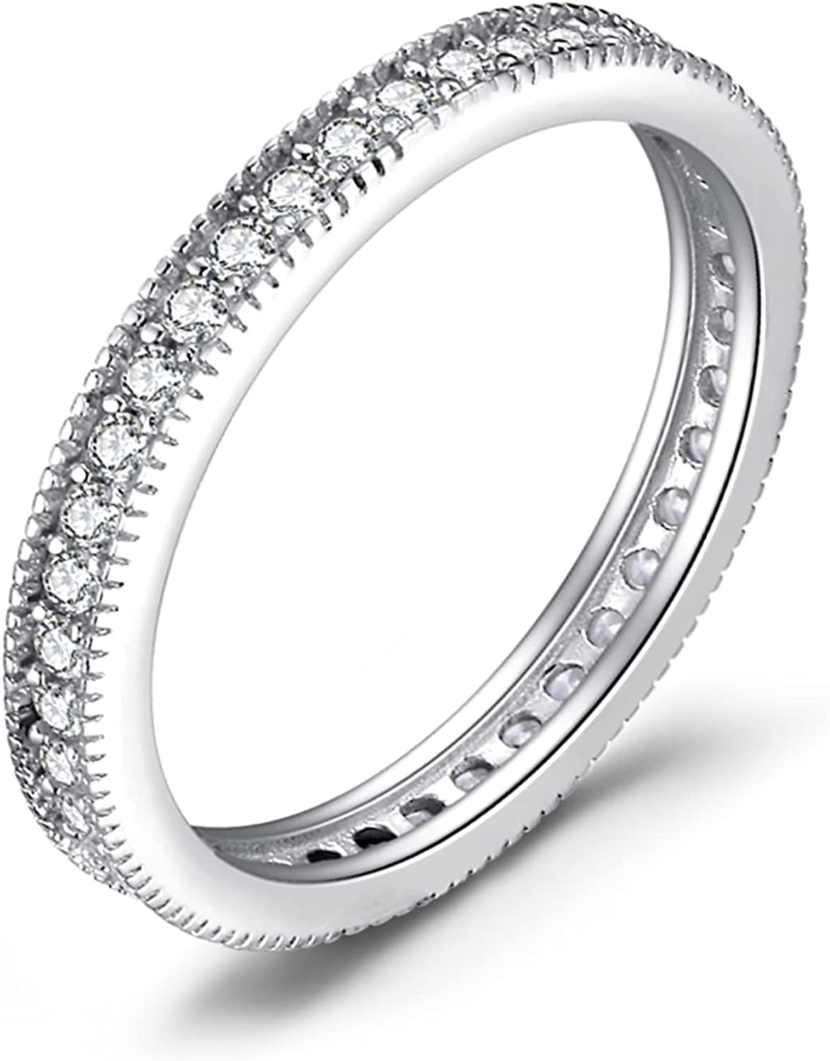 Jewelrypalace 14K Gold Plated 925 Sterling Silver Rings for Women, Cubic Zirconia Promise Rings for Her, Stackable Wedding Bands Rings for Women Set Size 4-12 2-1 Sterling Silver Eternity / 8.5