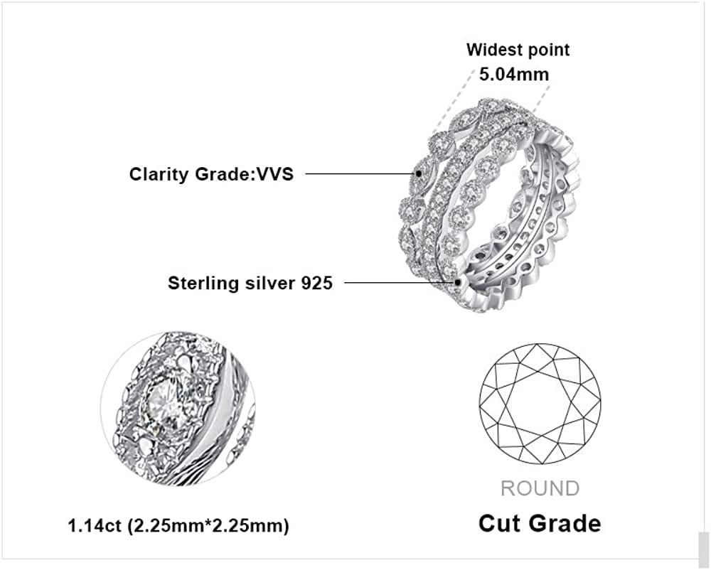 Jewelrypalace 14K Gold Plated 925 Sterling Silver Rings for Women, Cubic Zirconia Promise Rings for Her, Stackable Wedding Bands Rings for Women Set Size 4-12