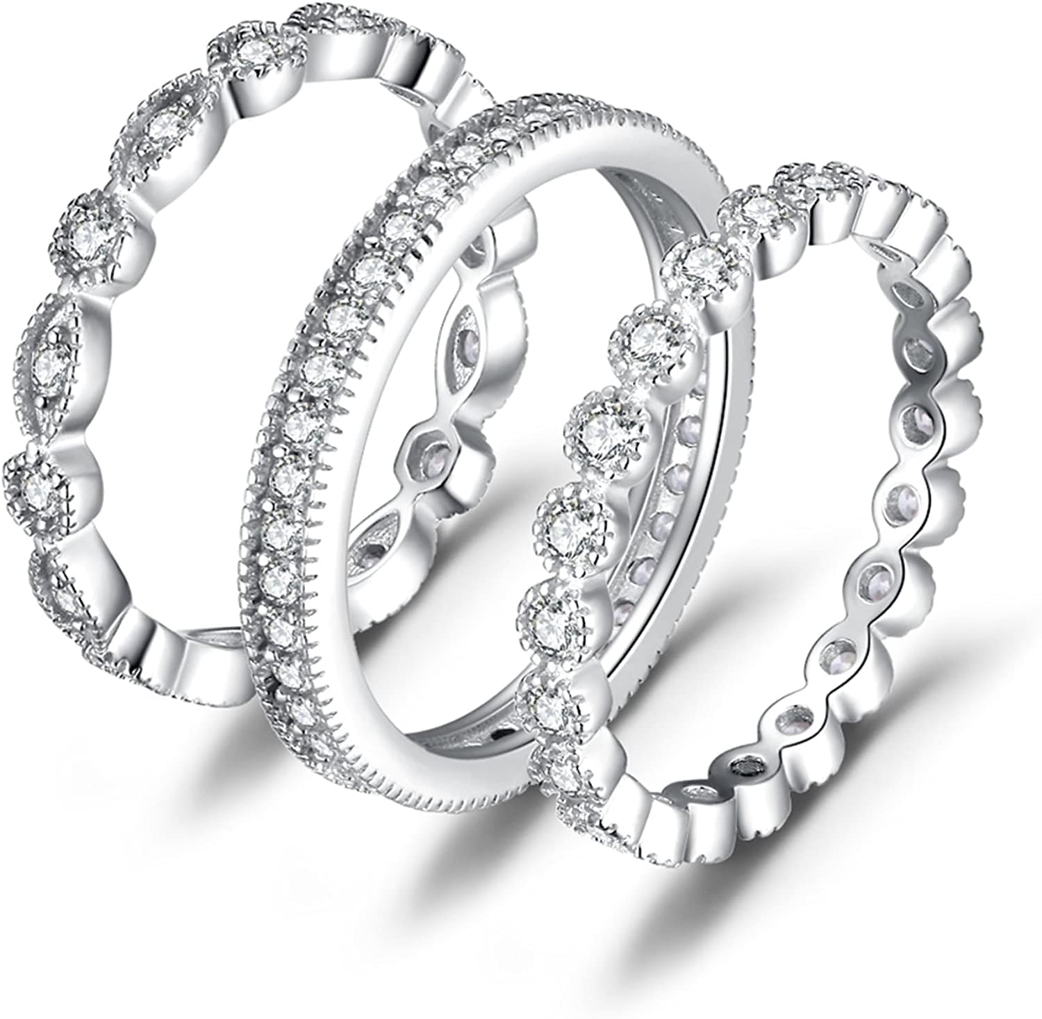 Jewelrypalace 14K Gold Plated 925 Sterling Silver Rings for Women, Cubic Zirconia Promise Rings for Her, Stackable Wedding Bands Rings for Women Set Size 4-12 1 Sterling Silver Type Set / 6.5