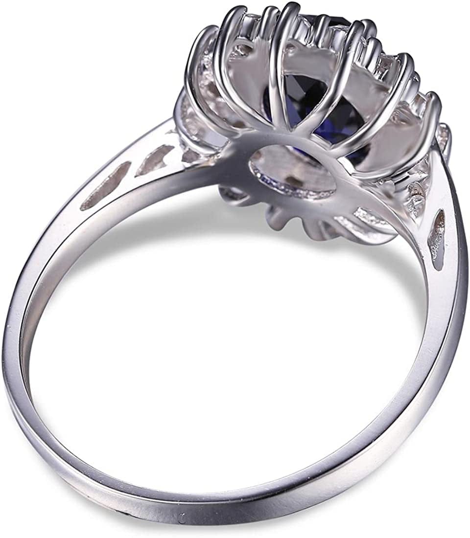 Jewelrypalace Princess Diana Kate Middleton Class Gemstone Birthstone Sapphire Emerald Halo Statement Engagement Rings for Women, Anniversary 14K Gold Plated 925 Sterling Silver Promise Rings for Her