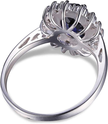 Jewelrypalace Princess Diana Kate Middleton Class Gemstone Birthstone Sapphire Emerald Halo Statement Engagement Rings for Women, Anniversary 14K Gold Plated 925 Sterling Silver Promise Rings for Her