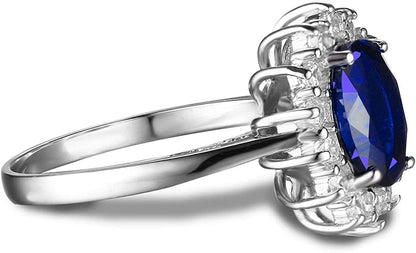 Jewelrypalace Princess Diana Kate Middleton Class Gemstone Birthstone Sapphire Emerald Halo Statement Engagement Rings for Women, Anniversary 14K Gold Plated 925 Sterling Silver Promise Rings for Her