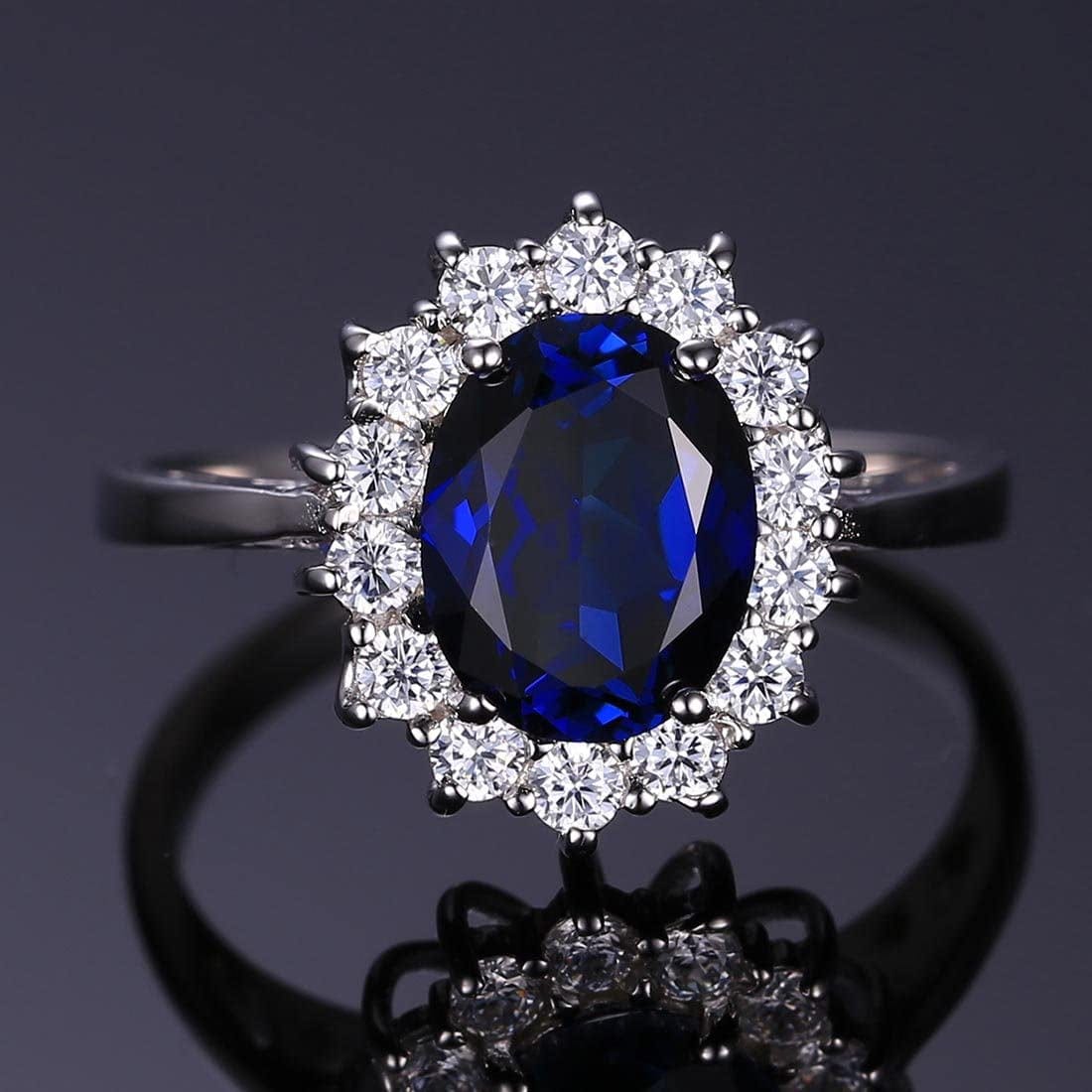 Jewelrypalace Princess Diana Kate Middleton Class Gemstone Birthstone Sapphire Emerald Halo Statement Engagement Rings for Women, Anniversary 14K Gold Plated 925 Sterling Silver Promise Rings for Her