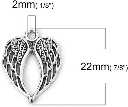 Jgfinds Angel Wings Pendant Charm - 48 Pack Antique Silver Tone for DIY Jewelry Making Supplies; Small 7/8 Inch Metal Wings for Bracelet, Necklace, Earrings or Arts and Crafts