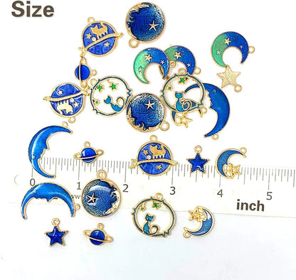 JIALEEY Assorted Gold Plated Enamel Cat Moon Star Celestial Charm Pendant DIY for Earrings Necklace Bracelet Jewelry Making and Crafting