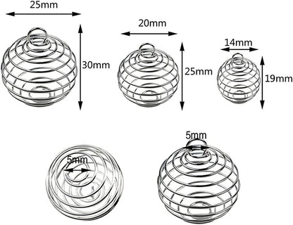 JIALEEY Spiral Bead Cages Pendants, 30 Pcs 3 Sizes Silver Plated Stone Holder Necklace Cage Pendants Findings for Jewelry Making and Crafting