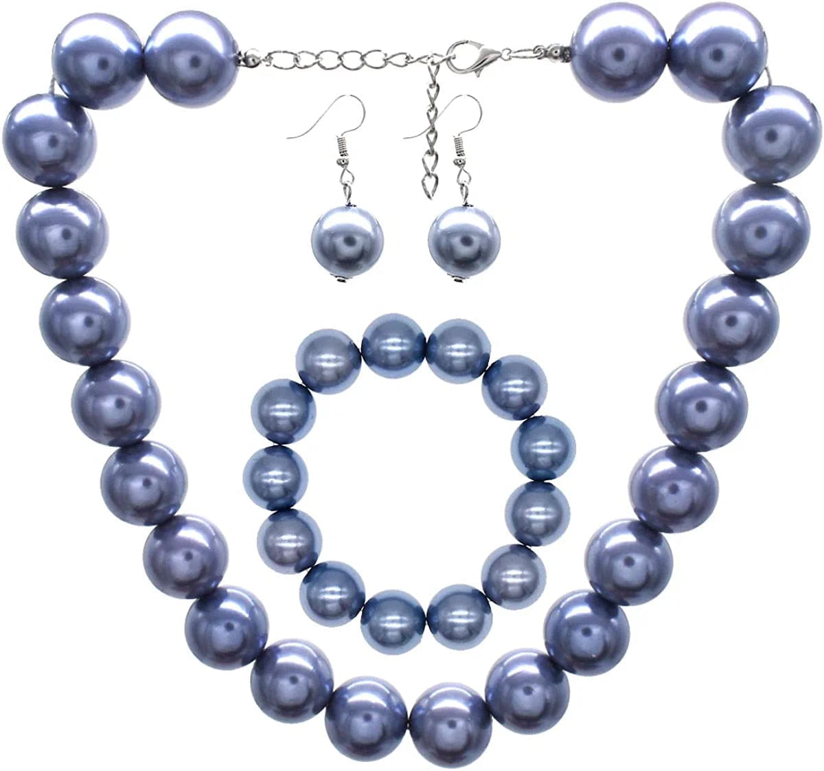 JNF Large Big Pearl Necklace and Earring Set Multi Strand Pearl Necklace Costume Jewelry Chunky Pearls Necklaces for Women pearl choker grey