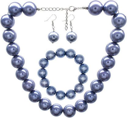 JNF Large Big Pearl Necklace and Earring Set Multi Strand Pearl Necklace Costume Jewelry Chunky Pearls Necklaces for Women pearl choker grey
