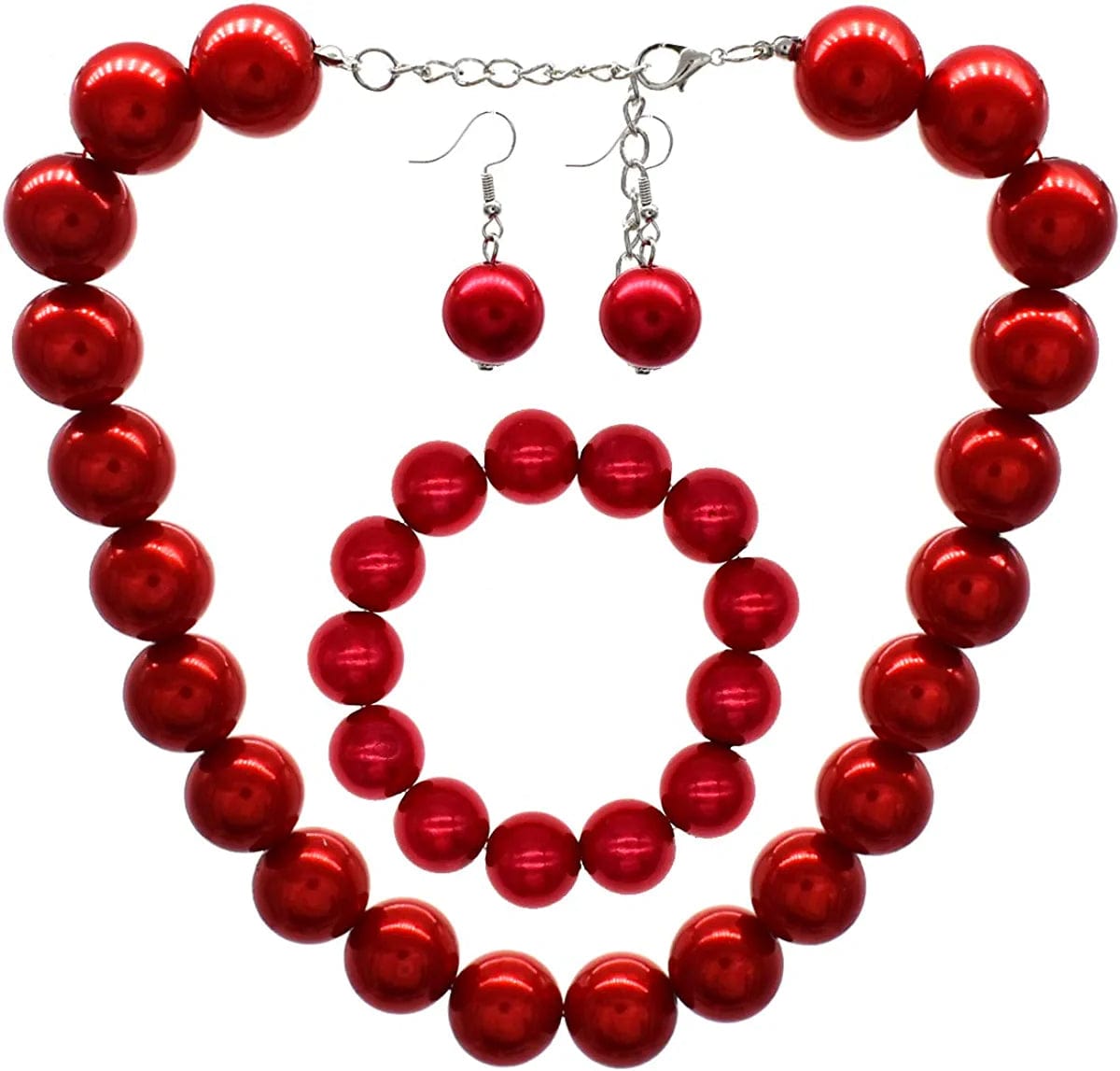 JNF Large Big Pearl Necklace and Earring Set Multi Strand Pearl Necklace Costume Jewelry Chunky Pearls Necklaces for Women pearl choker red