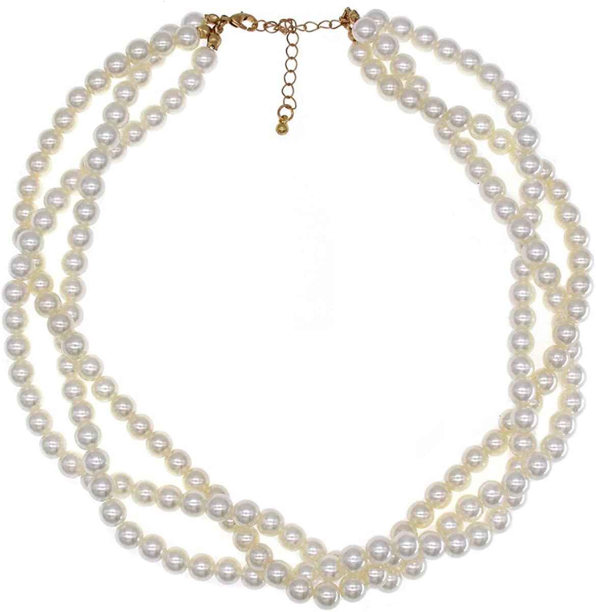 JNF Large Big Pearl Necklace and Earring Set Multi Strand Pearl Necklace Costume Jewelry Chunky Pearls Necklaces for Women beads pearl necklace choker