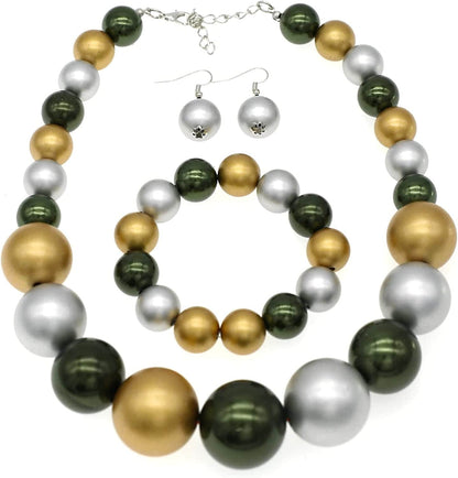 JNF Large Big Pearl Necklace and Earring Set Multi Strand Pearl Necklace Costume Jewelry Chunky Pearls Necklaces for Women colored pearl necklace gold