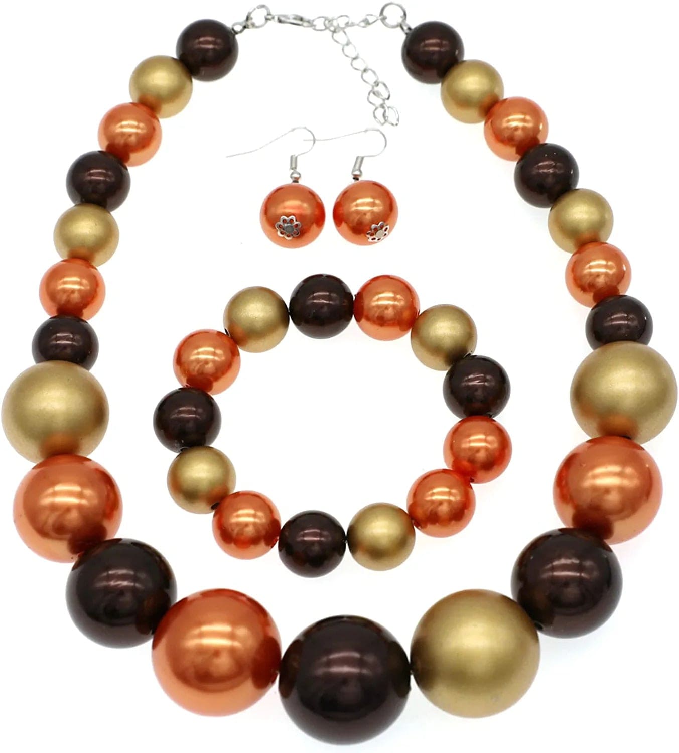 JNF Large Big Pearl Necklace and Earring Set Multi Strand Pearl Necklace Costume Jewelry Chunky Pearls Necklaces for Women colored pearl necklace orange