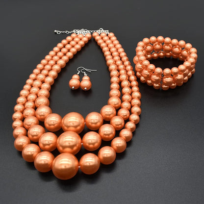 JNF Large Big Pearl Necklace and Earring Set Multi Strand Pearl Necklace Costume Jewelry Chunky Pearls Necklaces for Women