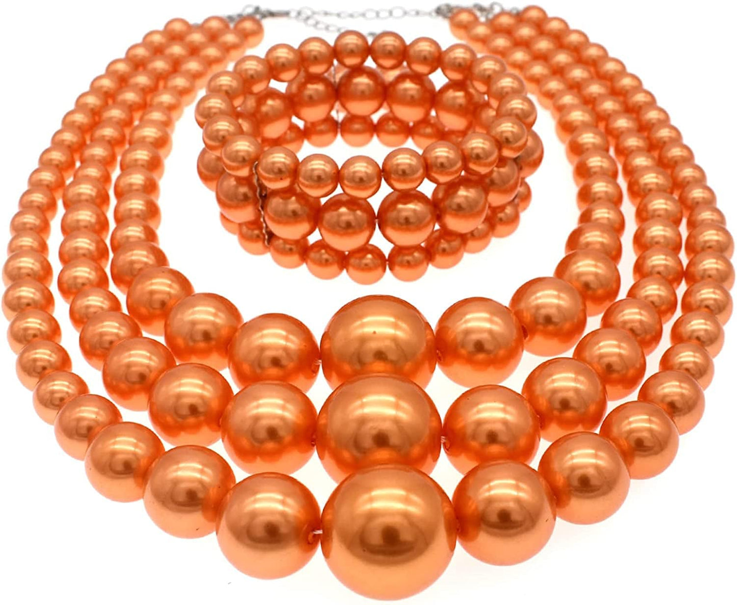 JNF Large Big Pearl Necklace and Earring Set Multi Strand Pearl Necklace Costume Jewelry Chunky Pearls Necklaces for Women