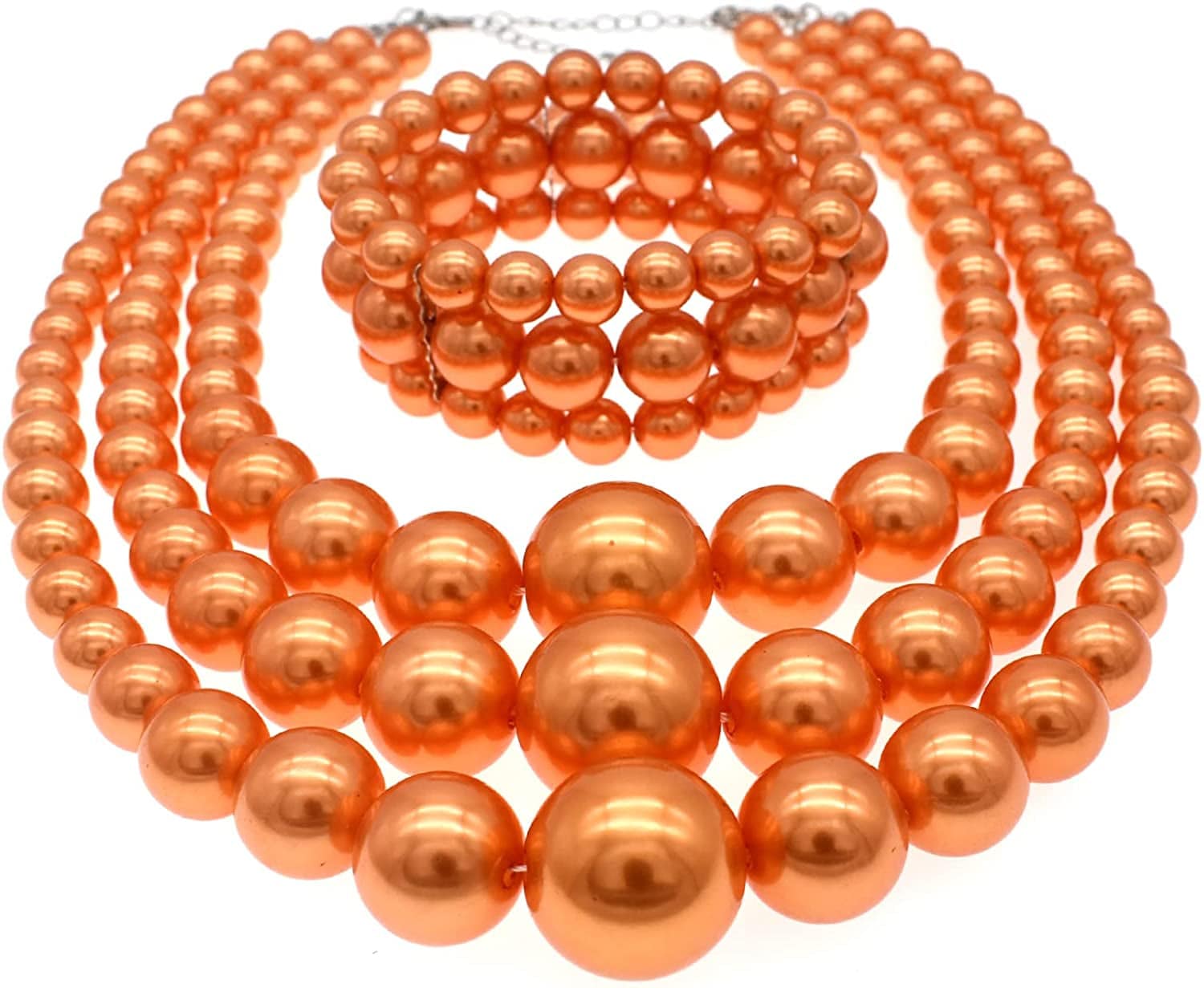 JNF Large Big Pearl Necklace and Earring Set Multi Strand Pearl Necklace Costume Jewelry Chunky Pearls Necklaces for Women