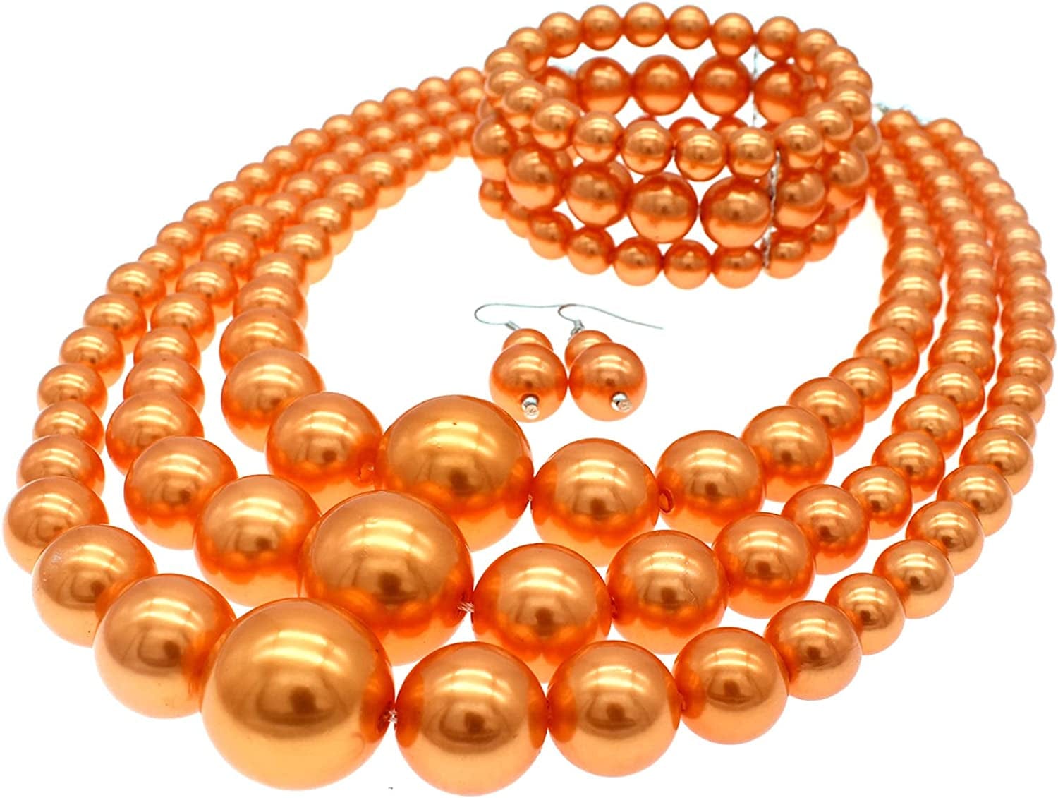 JNF Large Big Pearl Necklace and Earring Set Multi Strand Pearl Necklace Costume Jewelry Chunky Pearls Necklaces for Women
