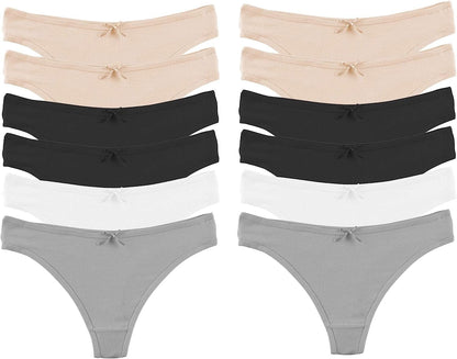 Jo & Bette Cotton Thong Bikini Underwear Seamless Breathable Panties for Women, 6 or 12 Pack 12pk Neutrals / Large