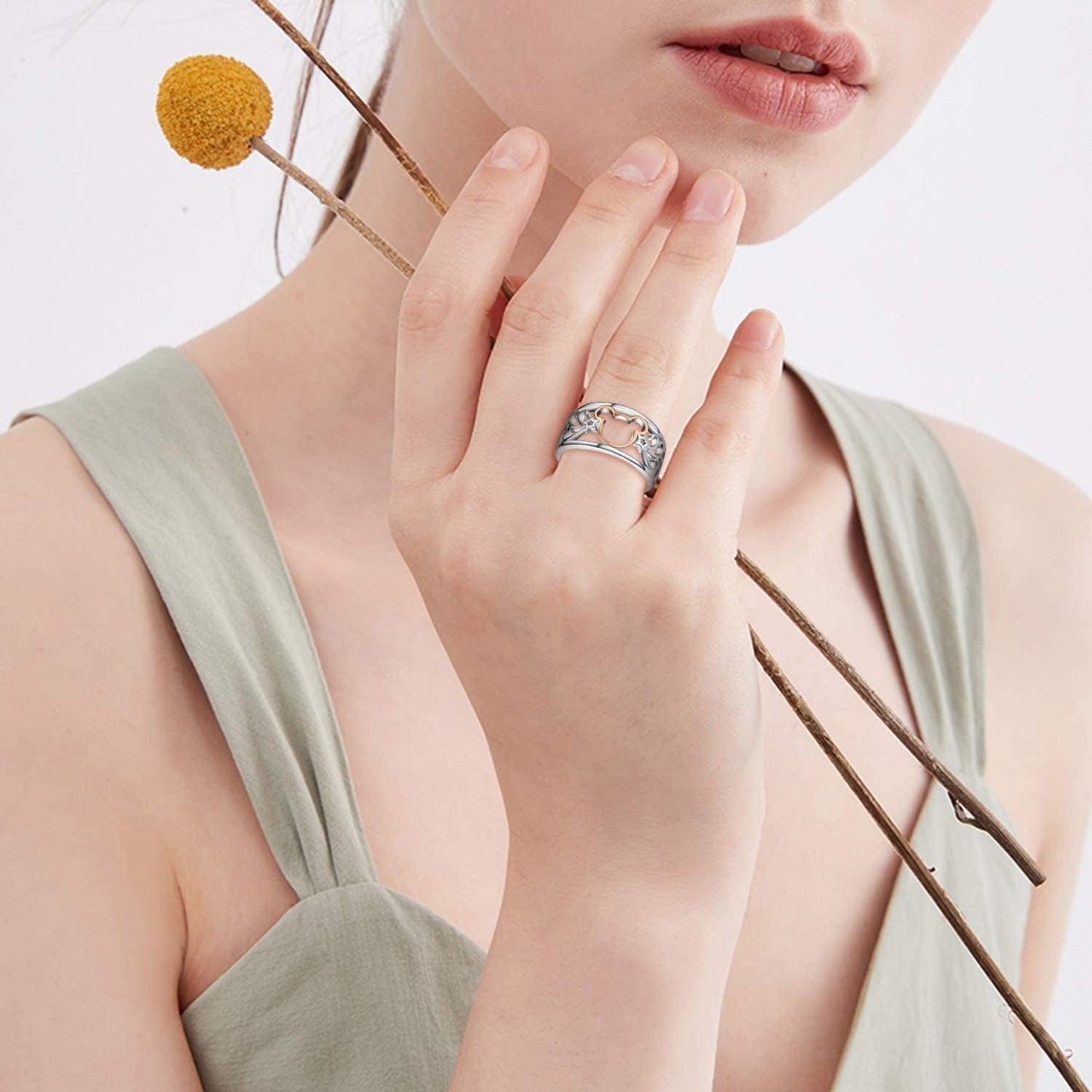JO WISDOM 925 Sterling Silver and Yellow Gold Plated Mickey Mouse Ring