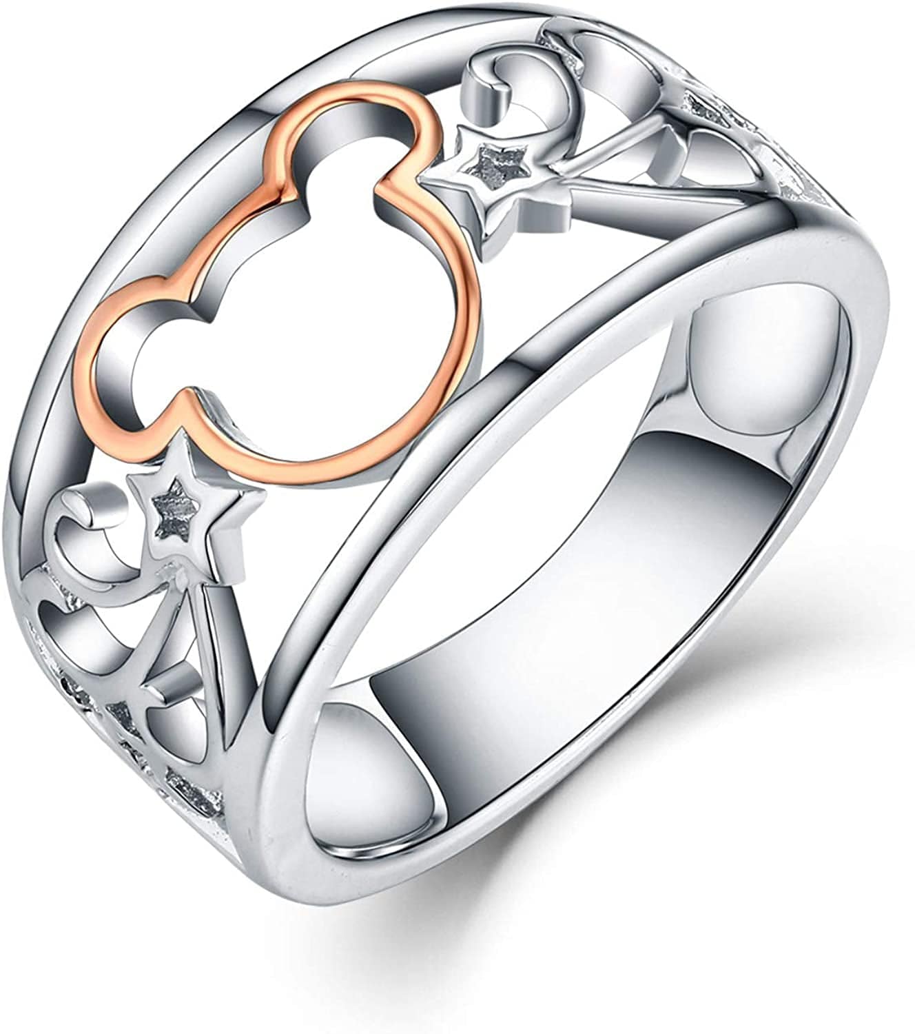 JO WISDOM 925 Sterling Silver and Yellow Gold Plated Mickey Mouse Ring rose gold / 5
