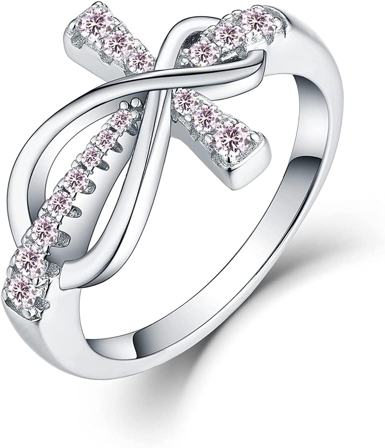 JO WISDOM 925 Sterling Silver Cubic Zirconia Cross Infinity Ring October,tourmaline Color / 7