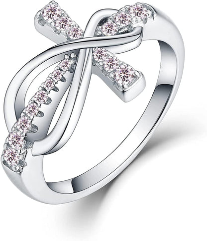 JO WISDOM 925 Sterling Silver Cubic Zirconia Cross Infinity Ring October,tourmaline Color / 7