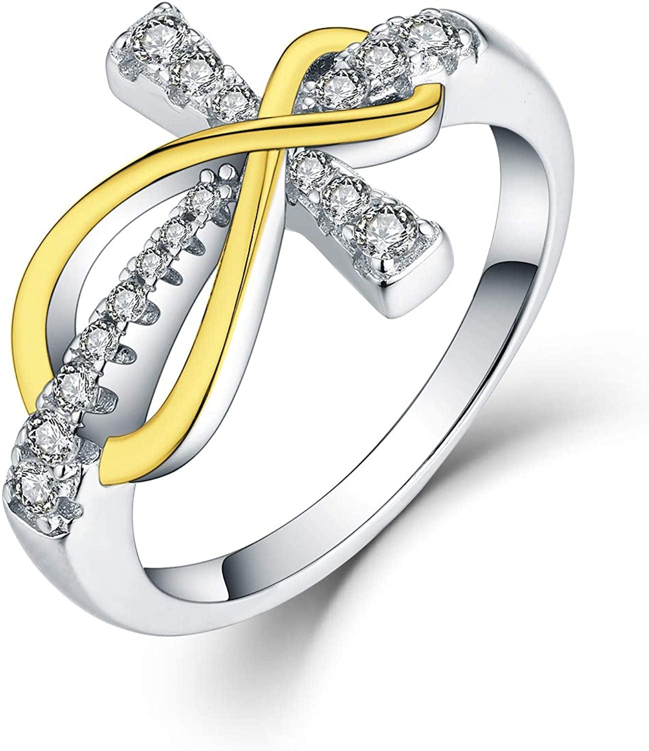 JO WISDOM 925 Sterling Silver Cubic Zirconia Cross Infinity Ring infinity part yellow gold / 5